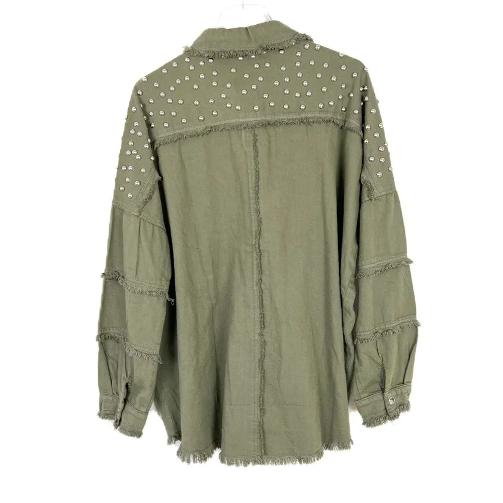 NWT Elan Studded Cotton Demi Jacket Olive Green Lightweight Size Medium M N2193 - Picture 12 of 16
